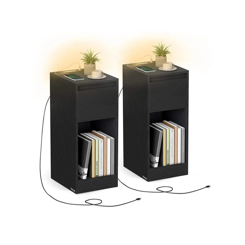 Markenprodukt Nachttisch mit LED Beleuchtung USB Anschlüssen und Schublade