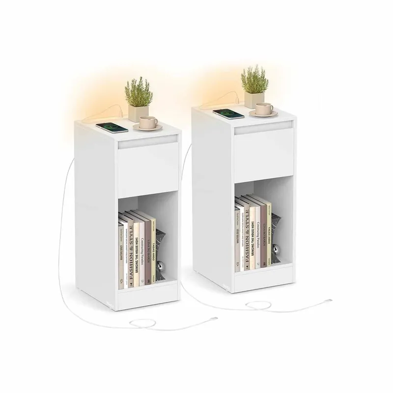 Nachttisch mit LED Beleuchtung USB Anschlüssen und Schublade Heißes Angebot
