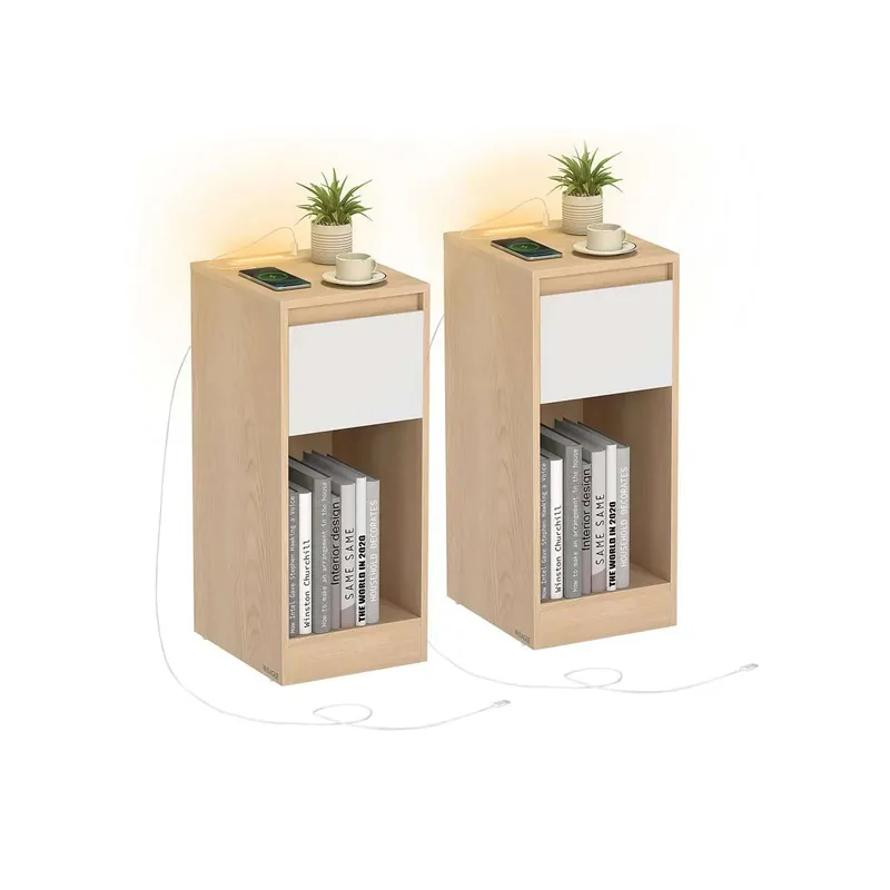 Nachttisch mit LED Beleuchtung USB Anschlüssen und Schublade Angebot