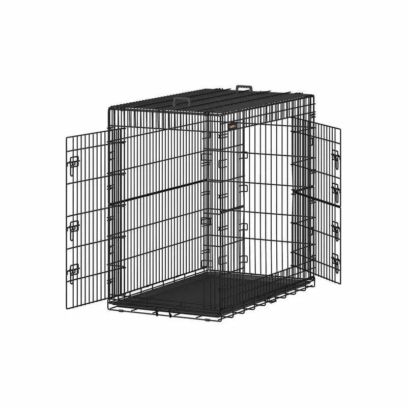 Preisreduziert Hundekäfig klappbar mit 2 Türen und Kunststoffschale