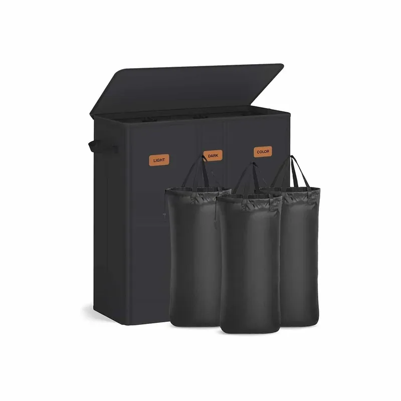 Markenprodukt Wäschekorb mit drei Fächern Deckel und waschbarem Innensack