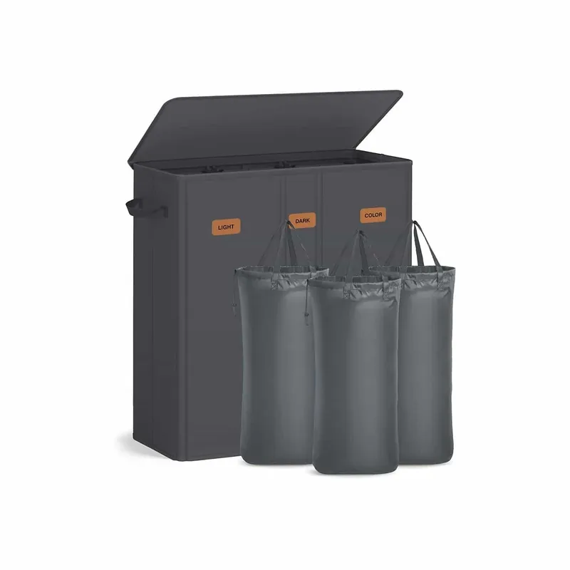 Letzte Chance Wäschekorb mit drei Fächern Deckel und waschbarem Innensack