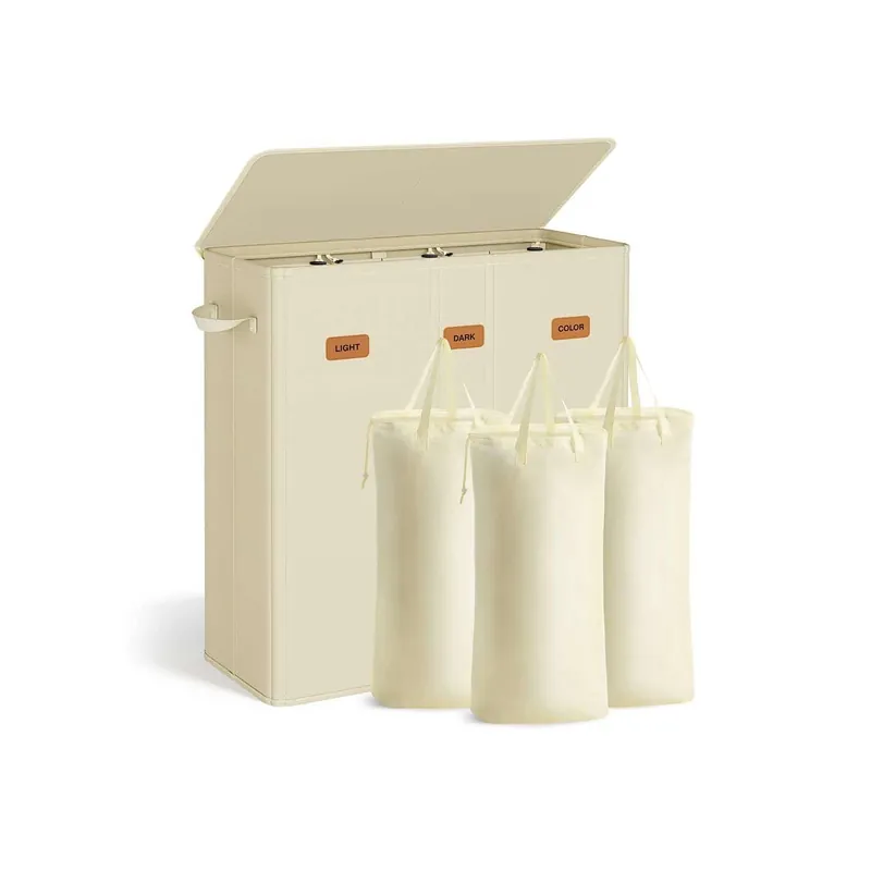 Günstig Wäschekorb mit drei Fächern Deckel und waschbarem Innensack