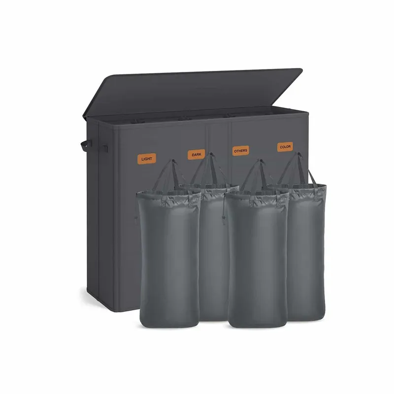 Highlight Wäschekorb mit drei Fächern Deckel und waschbarem Innensack