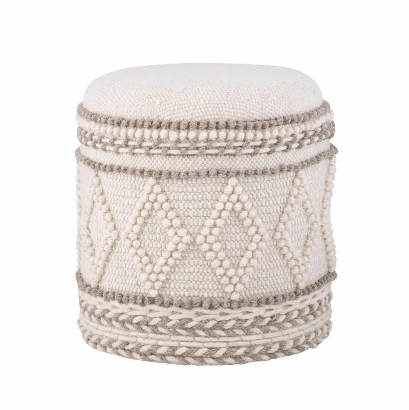 Sitzhocker mit Stauraum – Ø 40 x H 45 cm – runder Aufbewahrungshocker aus Stoff mit Boho Design – gepolsterter Fußhocker Abverkauf