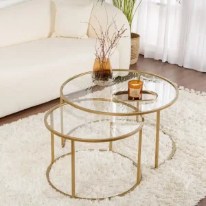 Gratis Versand Gold-Transparent-80-60 - 2er Couchtisch Set