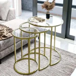 Kostenloser Rückversand Alya - gold, transparent - 3er Satztisch