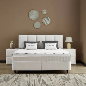 Boxspringbett Lucas Hellbeige mit Bettkasten – ABC Bedding Meistverkauft