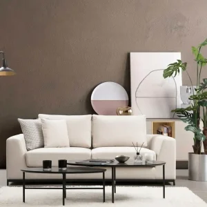 Sofa Line 2-Sitzer Beige – Flachgewebe mit Metallfüßen Expressversand