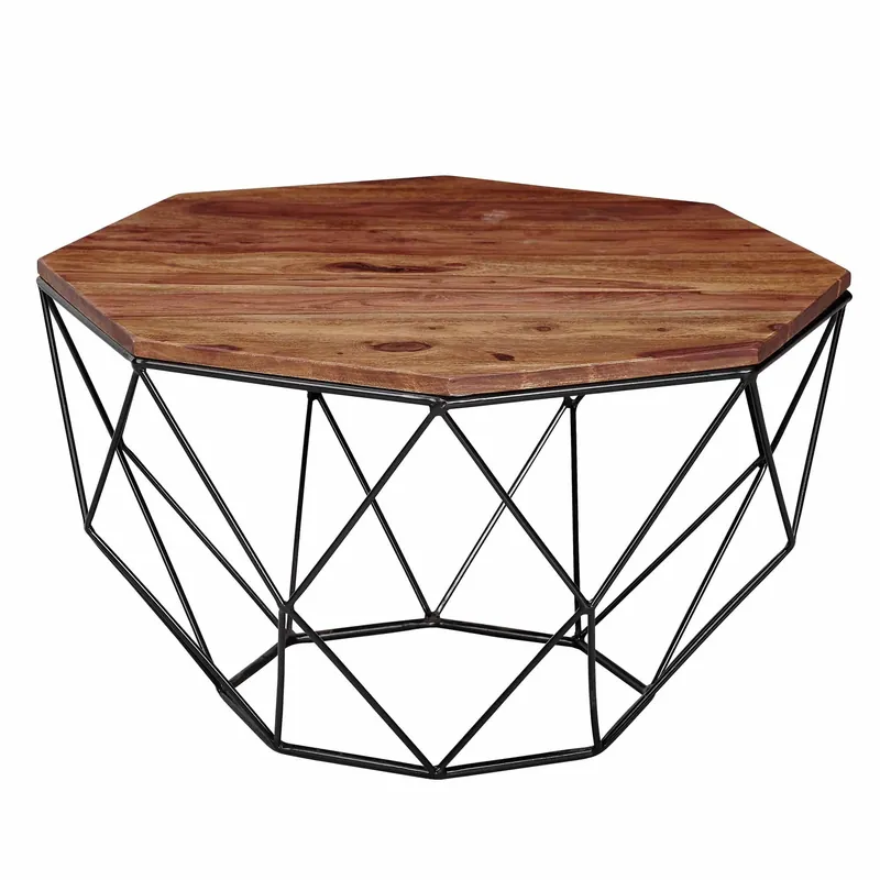 Garantierte Lieferung Couchtisch Sheesham Massivholz / Metall 56 x 40 x 56 cm