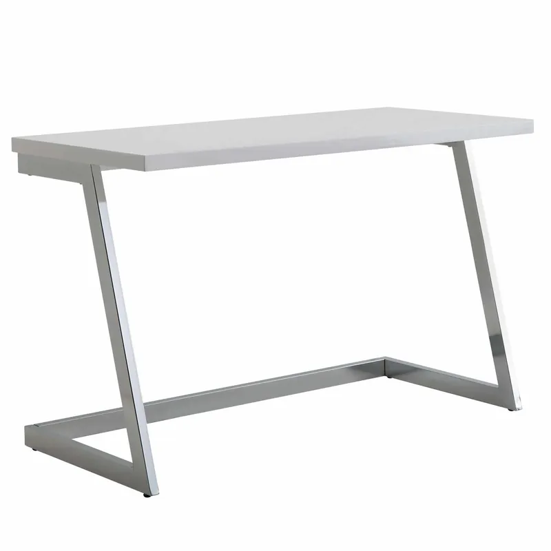 Must-Have Schreibtisch 120x55x76 cm Hochglanz Weiß / Silber PC-Tisch mit Metallbeine