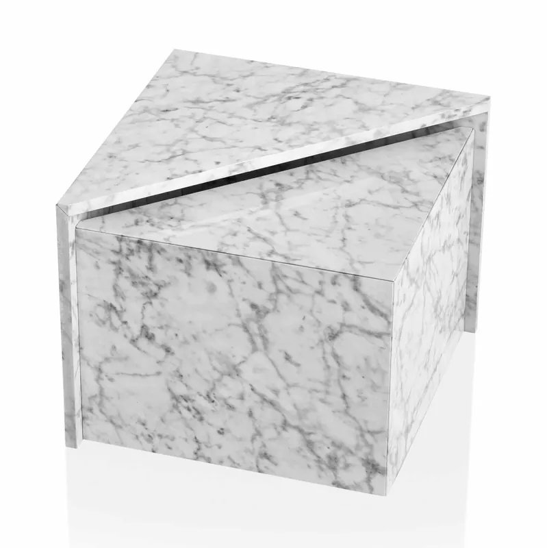 Couchtisch 2er Set MONOBLOC Weiß Hochglanz Sofatisch mit Marmor Optik Preiswert