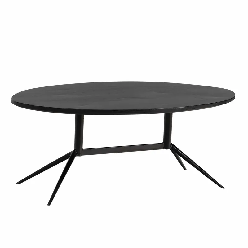 Couchtisch 90x50x35 cm Mango Massivholz Metall Schwarz Sofatisch Oval Markenprodukt