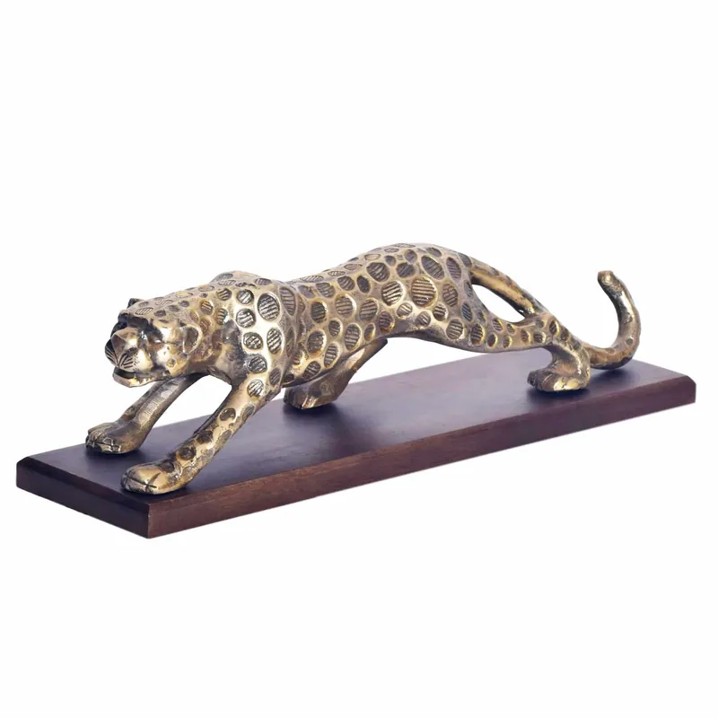Kostenfreie Lieferung Dekofigur Panther Aluminium Gold 63 cm mit Massivholz-Sockel
