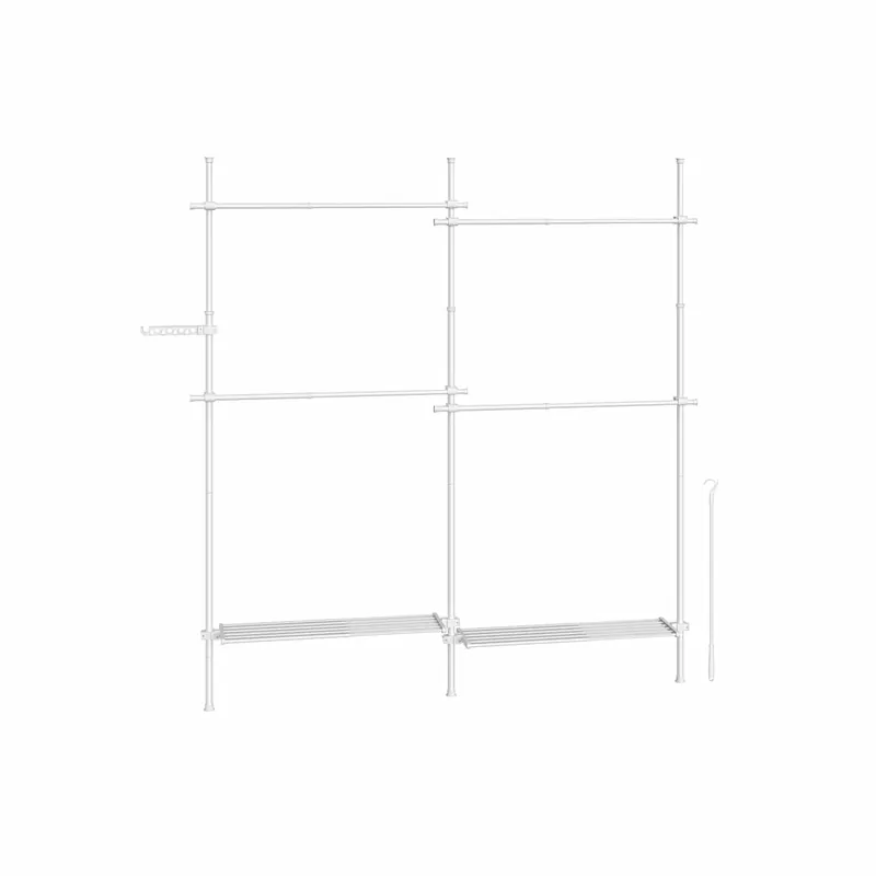 Teleskop-Kleiderstangen mit 4 Stangen und 2 Ablagen mattweiß Kostenloser Rückversand