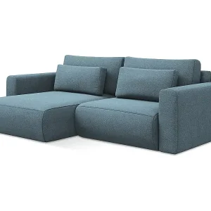 Zertifiziert 2-Sitzer Ecksofa mit Schlaffunktion - Ecke Links - Strukturstoff - Hellblau - KAPUA