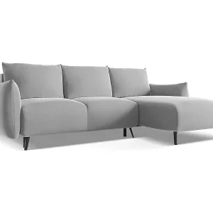 Zertifiziert Ecksofa mit Schlaffunktion - Ecke Rechts - Samt - Grau - MALIE