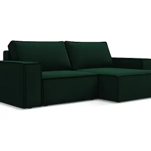 2-Sitzer Ecksofa mit Schlaffunktion - Ecke Rechts - Samt - Flaschengrün - KIMO Rabatt