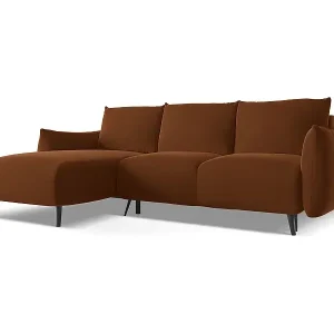 3-Sitzer Ecksofa mit Schlaffunktion - Ecke Links - Samt - Terrakotta - MALIE Neu Im Sortiment
