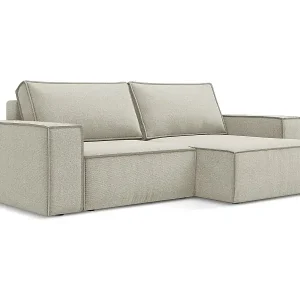 2-Sitzer Ecksofa mit Schlaffunktion - Ecke Rechts - Strukturstoff - Hell beige - KIMO Begrenztes Angebot