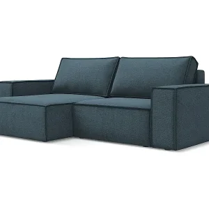2-Sitzer Ecksofa mit Schlaffunktion - Ecke Links - Strukturstoff - Jeans - KIMO Preisknaller