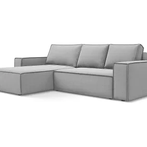 3-Sitzer Ecksofa mit Schlaffunktion - Ecke Links - Samt - Grau - KIMO Preiswert