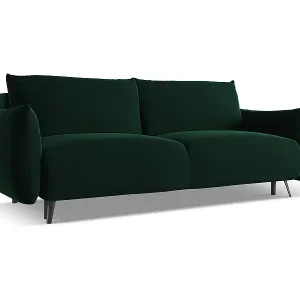 3-Sitzer Sofa mit Schlaffunktion - - Samt - Flaschengrün - MALIE Markenware