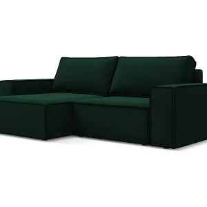 2-Sitzer Ecksofa mit Schlaffunktion - Ecke Links - Samt - Flaschengrün - KIMO Abverkauf