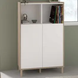 Buffetschrank Morpheus - 84x40x135cm - 2 Türen - Eiche Dekor/Weiß Ausverkauf