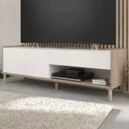 Neue Kollektion TV-Schrank Morpheus - 150x40x47cm - 2 Türen und 1 Schublade - Eiche Dekor/Weiß