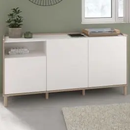 Kostenloser Rückversand Sideboard Morpheus - 150x40x75cm - 3 Türen - Eiche Dekor/Weiß