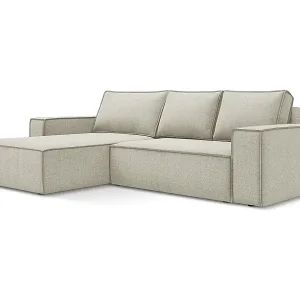3-Sitzer Ecksofa mit Schlaffunktion - Ecke Links - Strukturstoff - Hell beige - KIMO Kracherpreis