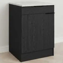 Preisreduziert Küchenunterschrank Anna - 60x60x87cm - 1 Tür und 1 Schublade - Eiche schwarz Dekor/weißer Stein