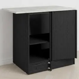 Direkt Vom Hersteller Eckschrank Küche Anna - 100x60x87cm - 1 Tür - schwarzes Eichendekor/weißer Stein