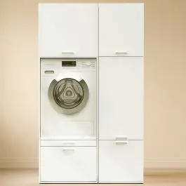 Schränke für Waschküche Linea - 116x67x200cm - 4 Türen und 1 Schublade - weiß Echt