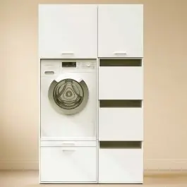 Zertifiziert Schränke für Waschküche Linea - 116x67x200cm - 5 Türen und 1 Schublade - weiß