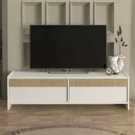 TV-Schrank Cosmos - 154x35x43cm - 2 Türen - weiß/Eiche Dekor Preiswert