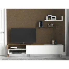 TV-Schrank Dizayn - 181x31x41cm - mit 1 Tür und 2 Wandeinlegeböden - weiß/Walnuss Top-Angebot