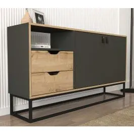Wochenendangebot Sideboard Dolores - 150x35x80cm - 2 Schubladen und 2 Türen - Eiche Dekor/anthrazit