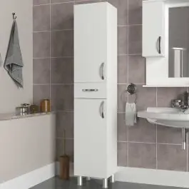 Saisonangebot Badezimmer-Säulenschrank Selin - 35x31x179cm - 2 Türen und 1 Schublade - weiß