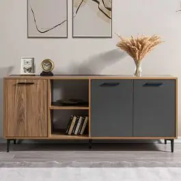 Sideboard Linton - 180x45x80cm - 3 Türen - Eiche Dekor/anthrazit Meistverkauft