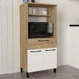 Mikrowellenschrank Tegan - 60x40x130cm - 2 Türen und 1 Schublade - Eiche Dekor/Weiß Kostenloser Rückversand