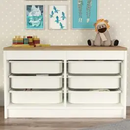 Kracherpreis Spielzeugschrank Yuna - 89x34x52cm - 6 Schubladen - weiß/Eiche Dekor