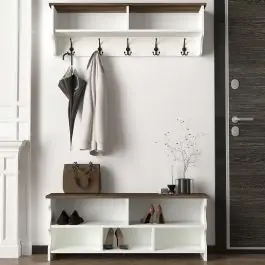 Wandgarderobe Esta - mit Schuhbank - Dekor Weiß/Walnuss Begrenztes Angebot