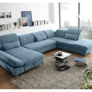 Zertifiziert MYHOMELANDO Melfi Wohnlandschaft – U-Form mit Schlaffunktion und Bettkasten