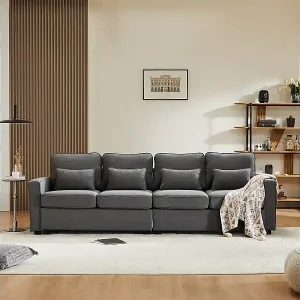 Modernes 4-Sitzer-Sofa mit 4 Kissen – 264 x 83 x 87 cm – Leinenstoff – Dunkelgrau Neu