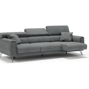 Neue Ware Caravaggio Sofa mit 3 unabhängigen ausziehbaren Sitzen und verstellbaren Kopfstützen aus wasserfestem Stoff T02 244 cm Grau