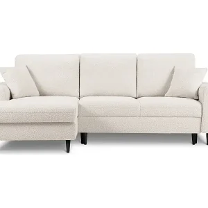Cosmopolitan Design - 4-Sitzer ausklappbares Ecksofa links mit Container "Kyoto" aus Boucle beige - 241x145x88cm Saisonangebot