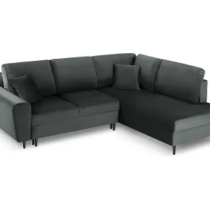 Cosmopolitan Design - 5-Sitzer ausklappbares Ecksofa rechts mit Container "Kyoto" aus Samt dunkelgrau - 243x194x88cm Direkt Vom Hersteller
