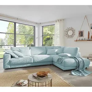 Kracherpreis Ecksofa - Hellblau Cord - MADELINE